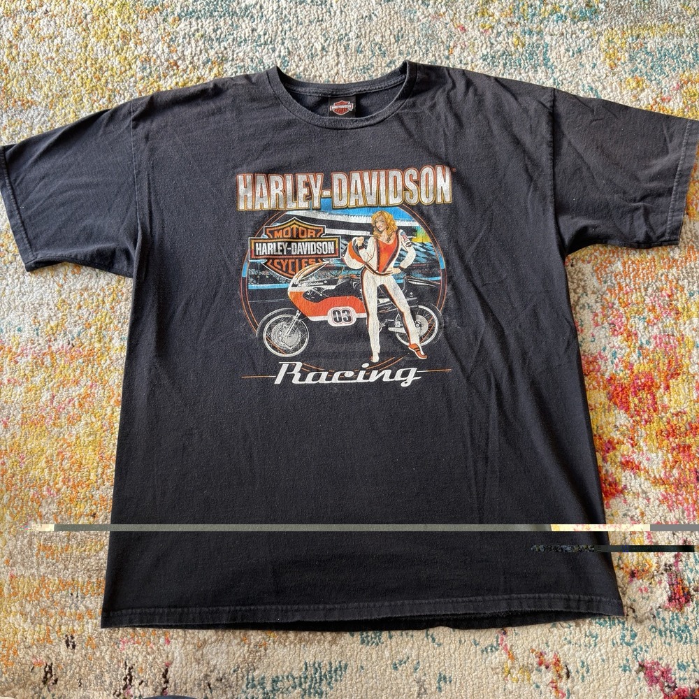 Y2K Harley-Davidson Racing Pin-Up T-Shirt - Fort Myers, FL (XL)